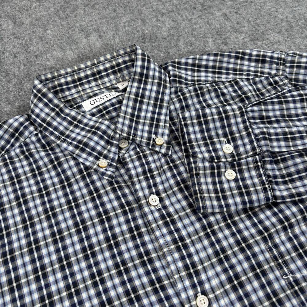 Gustin Mens Plaid Button Down Shirt Size Tall Large L 100% Cotton Made in USA